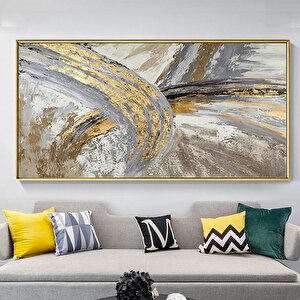 Büyük Boy Altın Gri Yağlıboya Kanvas Tablo, El Yapımı Minimalist Modern Sanat, Baba İçin Hediye