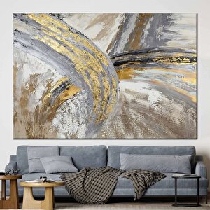 Büyük Boy Altın Gri Yağlıboya Kanvas Tablo, El Yapımı Minimalist Modern Sanat, Baba İçin Hediye