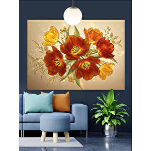 Sarı Kırmızı Lale Çiçekleri Natürmort Dekoratif Kanvas - Mdf Ahşap Tablo 35x50 cm