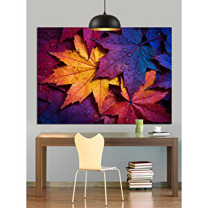 Sonbahar Yaprakları Parlak Renk Detayları Dekoratif Kanvas - Mdf Ahşap Tablo 50x70 cm