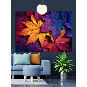 Sonbahar Yaprakları Parlak Renk Detayları Dekoratif Kanvas - Mdf Ahşap Tablo 50x70 cm