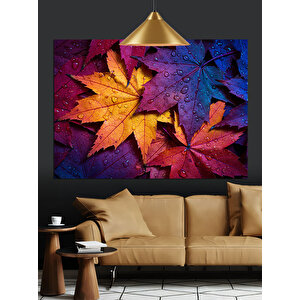 Sonbahar Yaprakları Parlak Renk Detayları Dekoratif Kanvas - Mdf Ahşap Tablo 50x70 cm