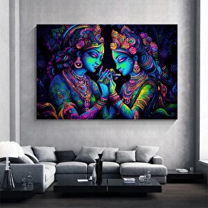 Radha Krishna Tablosu, Hint Geleneksel Kanvas, Lord Krishna & Radha Duvar Dekoru