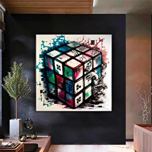 Rubik Küpü Kanvas Sanatı | Zeka Oyunu | Pop Art Baskı 120x120 cm