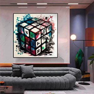 Rubik Küpü Kanvas Sanatı | Zeka Oyunu | Pop Art Baskı 120x120 cm