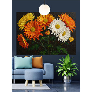 Sarı Papatya Çiçek Buketi Dekoratif Kanvas - Mdf Ahşap Tablo 70x100 cm