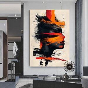 Soyut Kadın Figür Tablosu; Büyük Kanvas Duvar Sanatı; Kadın Figürü Kanvası; Turuncu Doku Tablosu 80x150 cm