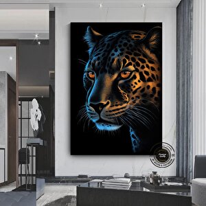 Jaguar Yakın Plan Kanvas, Yaban Hayatı Duvar Posteri, Ofis İçin Soyut Hediye 20x30 cm