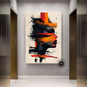 Soyut Kadın Figür Tablosu; Büyük Kanvas Duvar Sanatı; Kadın Figürü Kanvası; Turuncu Doku Tablosu 100x150 cm