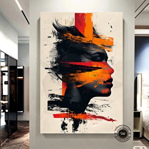 Soyut Kadın Figür Tablosu; Büyük Kanvas Duvar Sanatı; Kadın Figürü Kanvası; Turuncu Doku Tablosu