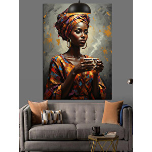 Renkli Başörtülü Kadın Portresi Dekoratif Kanvas - Mdf Ahşap Tablo 35x50 cm