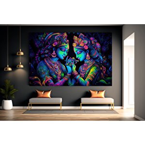 Radha Krishna Tablosu, Hint Geleneksel Kanvas, Lord Krishna & Radha Duvar Dekoru 60x120 cm