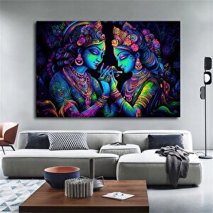 Radha Krishna Tablosu, Hint Geleneksel Kanvas, Lord Krishna & Radha Duvar Dekoru 60x120 cm
