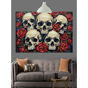 Çiçekli Kafatasları Sanatı Dekoratif Kanvas - Mdf Ahşap Tablo 70x100 cm