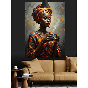 Renkli Başörtülü Kadın Portresi Dekoratif Kanvas - Mdf Ahşap Tablo 70x100 cm