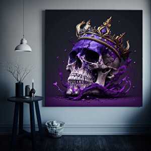 Kanvas Duvar Sanatı; Dev Boy Kanvas; Kafatası Kral Posteri; Siyah-altın Duvar Sanatı; Trendy; İskele 100x100 cm