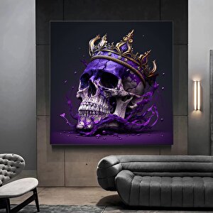 Kanvas Duvar Sanatı; Dev Boy Kanvas; Kafatası Kral Posteri; Siyah-altın Duvar Sanatı; Trendy; İskele 100x100 cm