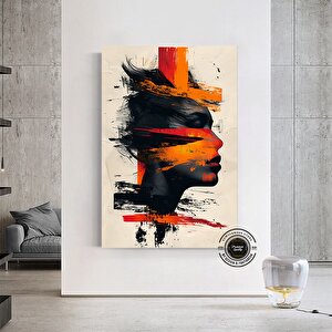 Soyut Kadın Figür Tablosu; Büyük Kanvas Duvar Sanatı; Kadın Figürü Kanvası; Turuncu Doku Tablosu