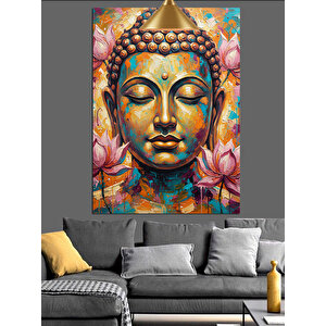 Lotus Çiçekli Buda Heykeli Dekoratif Kanvas - Mdf Ahşap Tablo 35x50 cm