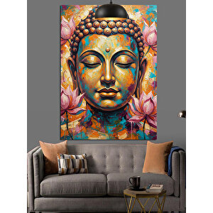 Lotus Çiçekli Buda Heykeli Dekoratif Kanvas - Mdf Ahşap Tablo 35x50 cm