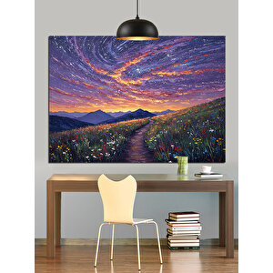Gün Batımında Altında Çiçek Tarlası Dekoratif Kanvas - Mdf Ahşap Tablo 25x35 cm