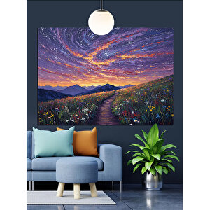 Gün Batımında Altında Çiçek Tarlası Dekoratif Kanvas - Mdf Ahşap Tablo 25x35 cm
