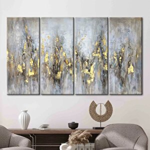 Yumuşak Tonlar Ve Altın Baskı, Gri Ve Altın Renkli Trend 3d Soyut Kanvas