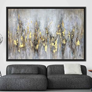 Yumuşak Tonlar Ve Altın Baskı, Gri Ve Altın Renkli Trend 3d Soyut Kanvas 100x150 cm