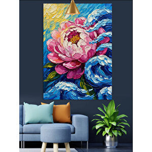 Renkli Pembe Çiçek Tablosu Dekoratif Kanvas - Mdf Ahşap Tablo 70x100 cm
