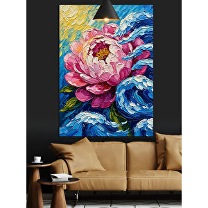 Renkli Pembe Çiçek Tablosu Dekoratif Kanvas - Mdf Ahşap Tablo 70x100 cm