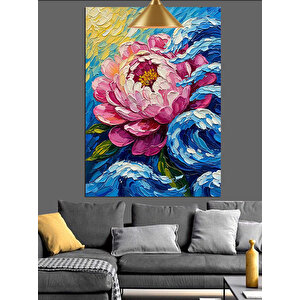 Renkli Pembe Çiçek Tablosu Dekoratif Kanvas - Mdf Ahşap Tablo 70x100 cm