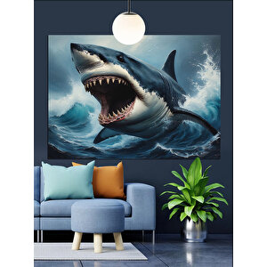 Büyük Beyaz Köpek Balığı Dekoratif Kanvas - Mdf Ahşap Tablo 70x100 cm
