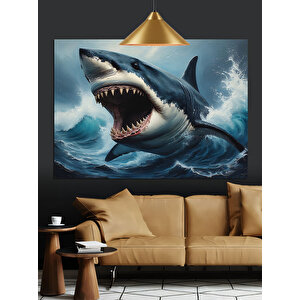 Büyük Beyaz Köpek Balığı Dekoratif Kanvas - Mdf Ahşap Tablo 70x100 cm