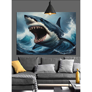 Büyük Beyaz Köpek Balığı Dekoratif Kanvas - Mdf Ahşap Tablo 70x100 cm