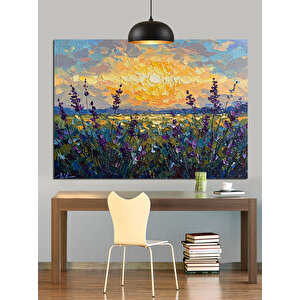 Mor Çiçekli Alan Manzarası Dekoratif Kanvas - Mdf Ahşap Tablo 25x35 cm
