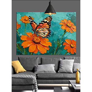 Kelebek Uçuşu Turuncu Çiçek Dekoratif Kanvas - Mdf Ahşap Tablo 70x100 cm