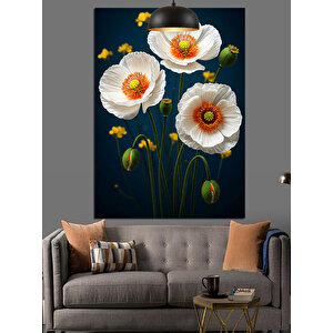 Beyaz Gelincik Çiçekleri Dekoratif Kanvas - Mdf Ahşap Tablo 70x100 cm