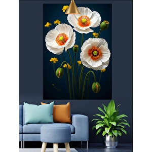 Beyaz Gelincik Çiçekleri Dekoratif Kanvas - Mdf Ahşap Tablo 70x100 cm