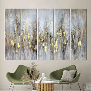 Yumuşak Tonlar Ve Altın Baskı, Gri Ve Altın Renkli Trend 3d Soyut Kanvas