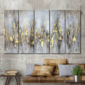 Yumuşak Tonlar Ve Altın Baskı, Gri Ve Altın Renkli Trend 3d Soyut Kanvas