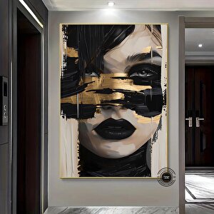 Soyut Kadın Portresi – Siyah Ve Altın Çok Renkli Poster – Modern Sanat 80x150 cm