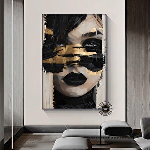 Soyut Kadın Portresi – Siyah Ve Altın Çok Renkli Poster – Modern Sanat 20x30 cm