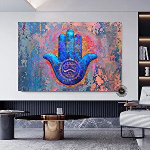 Hamsa Spiritüel Sanat Çok Renkli Kanvas; Hamsa Eli; Hamsa El Baskısı; Fatima Eli; Hamsa Duvar Sanatı; 20x30 cm