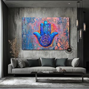 Hamsa Spiritüel Sanat Çok Renkli Kanvas; Hamsa Eli; Hamsa El Baskısı; Fatima Eli; Hamsa Duvar Sanatı; 20x30 cm