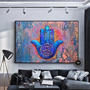 Hamsa Spiritüel Sanat Çok Renkli Kanvas; Hamsa Eli; Hamsa El Baskısı; Fatima Eli; Hamsa Duvar Sanatı; 20x30 cm