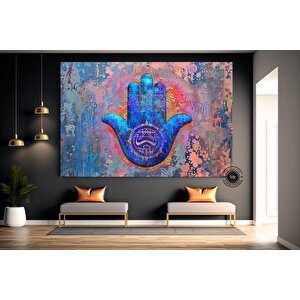 Hamsa Spiritüel Sanat Çok Renkli Kanvas; Hamsa Eli; Hamsa El Baskısı; Fatima Eli; Hamsa Duvar Sanatı;
