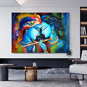 Radha Krishna Tablosu, Reprodüksiyon Kanvas Sanatı, Geleneksel Hindistan Baskısı 40x60 cm