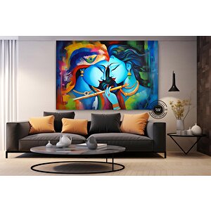 Radha Krishna Tablosu, Reprodüksiyon Kanvas Sanatı, Geleneksel Hindistan Baskısı 40x60 cm