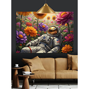 Çiçekler Ve Astronot Dekoratif Kanvas - Mdf Ahşap Tablo 25x35 cm