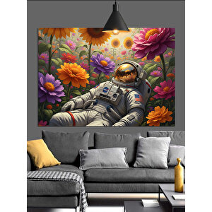 Çiçekler Ve Astronot Dekoratif Kanvas - Mdf Ahşap Tablo 25x35 cm